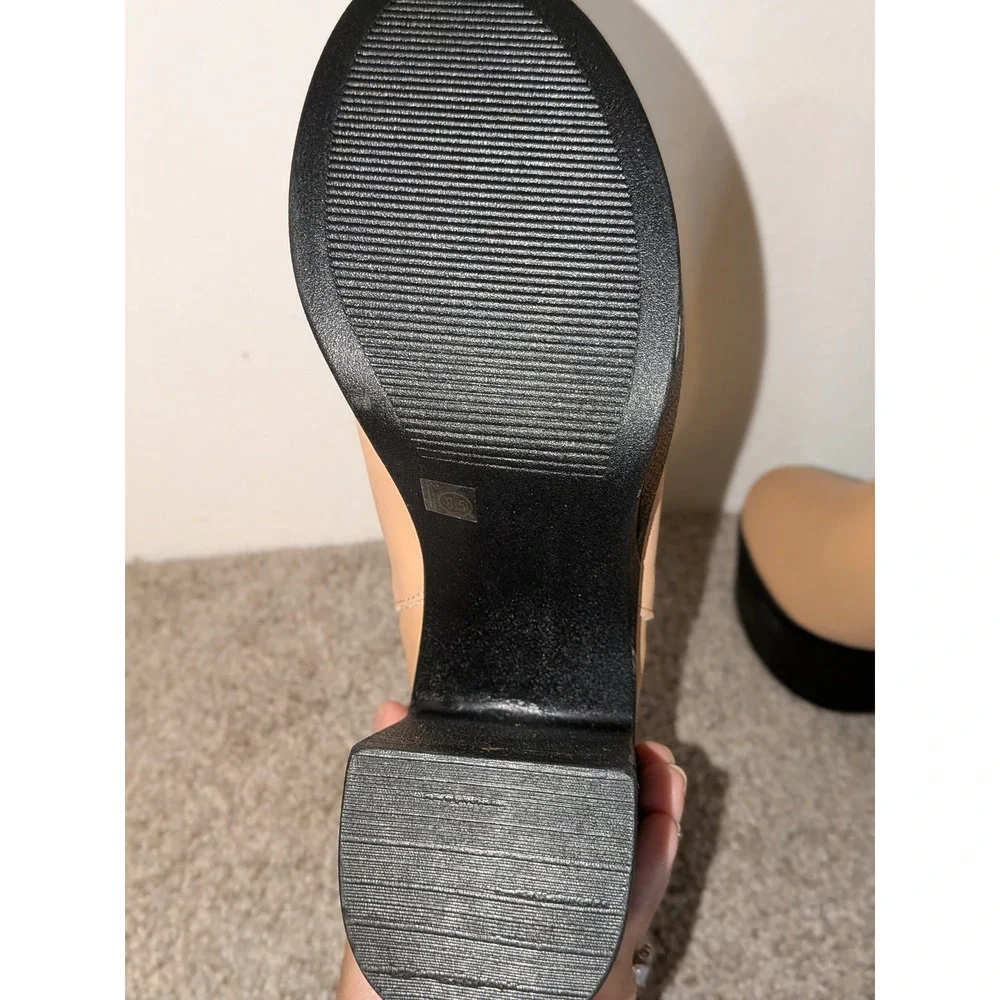 Platform Chelsea Boots Block Heel Ankle Booties Pull On Size 8.5 Tan/Black‎ New